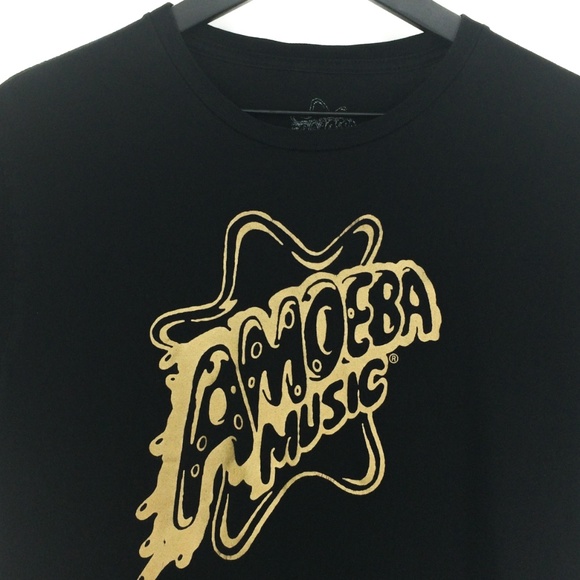 AMOEBA MUSIC Gold on Black Limited Edition Logo Short Sleeve T-Shirt Size S - Picture 2 of 8